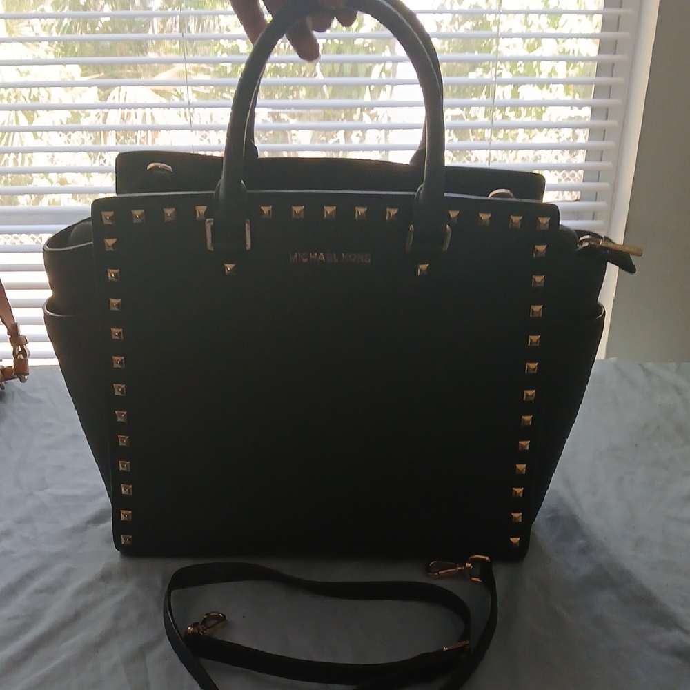 Michael Kors Selma Black Satchel with Gold Accents